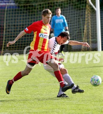Fussball Kaerntner Liga. ATSV Wolfsberg gegen Feldkirchen SV. Heine Thomas (Wolfsberg), Miloti Auron (Feldkirchen).  Wolfsberg 8.6.2012
Foto: Kuess

---
pressefotos, pressefotografie, kuess, qs, qspictures, sport, bild, bilder, bilddatenbank