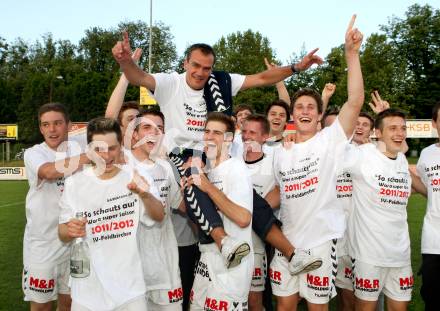 Fussball Kaerntner Liga. ATSV Wolfsberg gegen Feldkirchen SV. Jubel  Micheu Robert (Feldkirchen).  Wolfsberg 8.6.2012
Foto: Kuess

---
pressefotos, pressefotografie, kuess, qs, qspictures, sport, bild, bilder, bilddatenbank