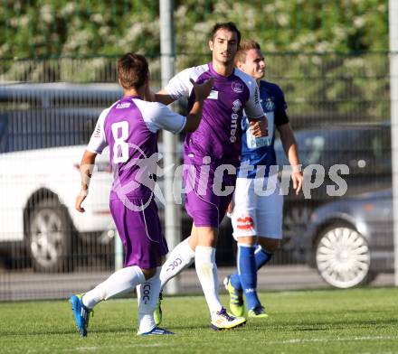 Fussball. Freundschaftsspiel. WAC/St. Andrae gegen SK Austria Klagenfurt. Torjubel Darko Vasic, Rexhe Bytyci  (Klagenfurt). Klagenfurt, 16.6.2012.
Foto: Kuess8 26

---
pressefotos, pressefotografie, kuess, qs, qspictures, sport, bild, bilder, bilddatenbank