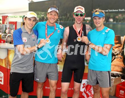 Ironman Austria. Schwimmen, Radfahren, Laufen. Tomaz Druml, Berhard Gruber, Martin Koch, Marco Pichlmayer. Klagenfurt, 1.7.2012
Foto: Kuess

---
pressefotos, pressefotografie, kuess, qs, qspictures, sport, bild, bilder, bilddatenbank