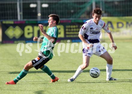 Fussball OEFB Cup. SAK gegen TSV St. Johann/Pongau. Martin Lenosek,  (SAK), Thomas Klammer (St.Johann). Klagenfurt, 14.7.2012.
Foto: Kuess
---
pressefotos, pressefotografie, kuess, qs, qspictures, sport, bild, bilder, bilddatenbank