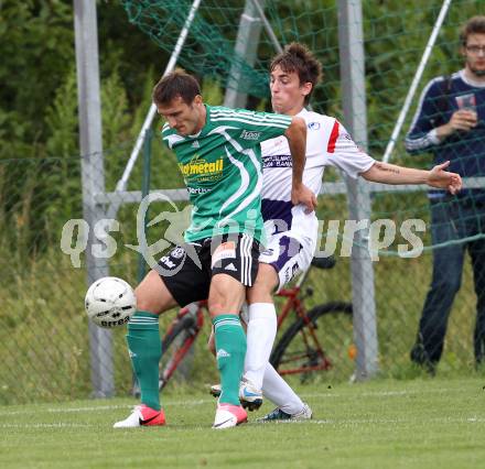 Fussball OEFB Cup. SAK gegen TSV St. Johann/Pongau. Martin Lenosek (SAK),  Leonardo Barnjak (St.Johann).. Klagenfurt, 14.7.2012.
Foto: Kuess
---
pressefotos, pressefotografie, kuess, qs, qspictures, sport, bild, bilder, bilddatenbank