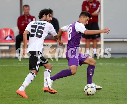 Fussball Testspiel. SK Austria Klagenfurt gegen Besiktas Istanbul.  Salihu Lumbardh,  (Austria), Furkan Seker (Besiktas). Klagenfurt, am 16.7.2012.
Foto: Kuess
---
pressefotos, pressefotografie, kuess, qs, qspictures, sport, bild, bilder, bilddatenbank