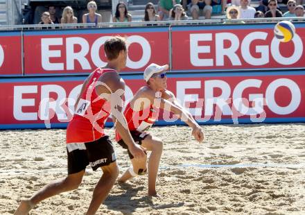 Beachvolleyball Grand Slam.  Thomas Kunert, Lorenz Petutschnig (AUT). Klagenfurt, 18.7.2012
Foto: Kuess

---
pressefotos, pressefotografie, kuess, qs, qspictures, sport, bild, bilder, bilddatenbank