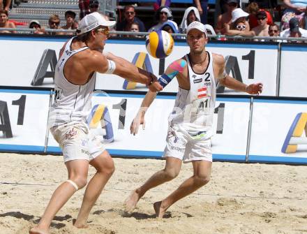 Beachvolleyball Grand Slam.  Robin Seidl, Alexander Xandi Huber (AUT). Klagenfurt, 19.7.2012
Foto: Kuess

---
pressefotos, pressefotografie, kuess, qs, qspictures, sport, bild, bilder, bilddatenbank