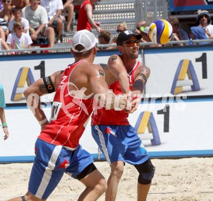 Beachvolleyball Grand Slam.  Clemens Doppler, Alexander Horst (AUT). Klagenfurt, 19.7.2012
Foto: Kuess

---
pressefotos, pressefotografie, kuess, qs, qspictures, sport, bild, bilder, bilddatenbank