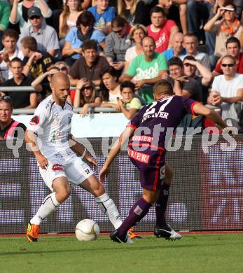 Fussball. Bundesliga. RZ Pellets WAC gegen FK Austria Wien. Stephan Stueckler,  WAC), Emir Dilaver( (Wien). Wolfsberg, 25.7.2012.
Foto: Kuess


---
pressefotos, pressefotografie, kuess, qs, qspictures, sport, bild, bilder, bilddatenbank