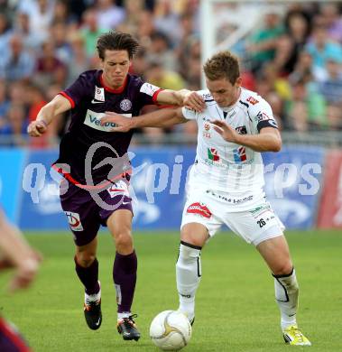 Fussball. Bundesliga. RZ Pellets WAC gegen FK Austria Wien. Michael Sollbauer, (WAC), Roland Linz  (Wien). Wolfsberg, 25.7.2012.
Foto: Kuess


---
pressefotos, pressefotografie, kuess, qs, qspictures, sport, bild, bilder, bilddatenbank