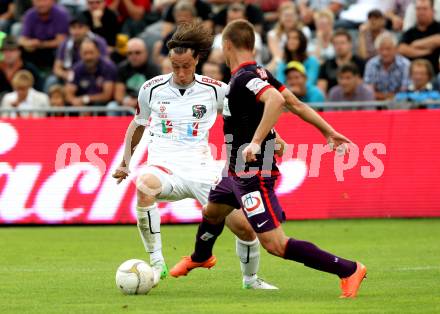 Fussball. Bundesliga. RZ Pellets WAC gegen FK Austria Wien. Dario Baldauf, (WAC), Dare Vrsic  (Wien). Wolfsberg, 25.7.2012.
Foto: Kuess


---
pressefotos, pressefotografie, kuess, qs, qspictures, sport, bild, bilder, bilddatenbank