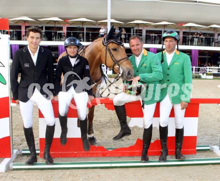 Springreiten. Staatsmeisterschaft Mannschaft. Markus Stock, Andrea Skorianz-Jenull, Dieter Koefler, Gerfried Puck. Treffen, am 22.6.2012.
Foto: Kuess

---
pressefotos, pressefotografie, kuess, qs, qspictures, sport, bild, bilder, bilddatenbank