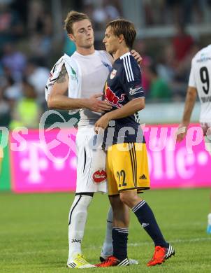 Fussball. Bundesliga. RZ Pellets WAC gegen FC Red Bull Salzburg. Michael Sollbauer,  (WAC), Stefan Hierlaender (Salzburg). Wolfsberg, 4.8.2012.
Foto: Kuess

---
pressefotos, pressefotografie, kuess, qs, qspictures, sport, bild, bilder, bilddatenbank