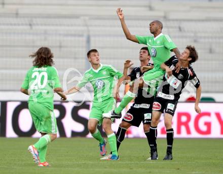 Fussball Testspiel. RZ Pellets WAC gegen VfL Wolfsburg. Mihret Topcagic, ChristianFalk, (WAC), Naldo  (Wolfsburg). Wolfsberg, 7.8.2012.
Foto: Kuess
---
pressefotos, pressefotografie, kuess, qs, qspictures, sport, bild, bilder, bilddatenbank