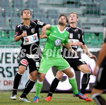 Fussball Testspiel. RZ Pellets WAC gegen VfL Wolfsburg. Nenad Jovanovic, Michael Sollbauer (WAC), , Diego (Wolfsburg). Wolfsberg, 7.8.2012.
Foto: Kuess
---
pressefotos, pressefotografie, kuess, qs, qspictures, sport, bild, bilder, bilddatenbank