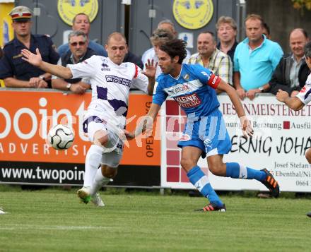 Fussball Regionalliga. SAK gegen VSV. Christian Dlopst,  (SAK), Mario Ramusch (VSV). Klagenfurt, 9.8.2012.
Foto: Kuess
---
pressefotos, pressefotografie, kuess, qs, qspictures, sport, bild, bilder, bilddatenbank