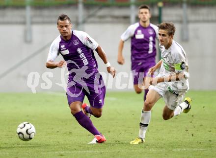 Fussball Regionalliga. SK Austria Klagenfurt gegen Sturm Graz Amateure. Marco Sahanek, (Klagenfurt), Reinhold Ranftl  (Graz). Klagenfurt, 10.8.2012.
Foto: Kuess


---
pressefotos, pressefotografie, kuess, qs, qspictures, sport, bild, bilder, bilddatenbank