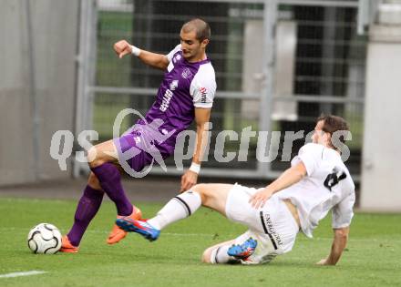 Fussball Regionalliga. SK Austria Klagenfurt gegen Sturm Graz Amateure. Rexhe Bytyci,  (Klagenfurt), Christian Dengg (Graz). Klagenfurt, 10.8.2012.
Foto: Kuess


---
pressefotos, pressefotografie, kuess, qs, qspictures, sport, bild, bilder, bilddatenbank