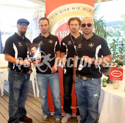 EBEL. Eishockey Bundesliga. Pressekonferenz VSV. Markus Peintner, Marco Pewal, Andreas Wiedergut, Gerhard Unterluggauer. Velden, am 14.8.2012.
Foto: Kuess
---
pressefotos, pressefotografie, kuess, qs, qspictures, sport, bild, bilder, bilddatenbank