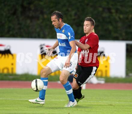 Fussball. Regionalliga. VSV gegen St. Florian. Prawda Christian (VSV), Wurmlinger Lukas (St. Florian). Villach, 17.8.2012.
Foto: Kuess
---
pressefotos, pressefotografie, kuess, qs, qspictures, sport, bild, bilder, bilddatenbank