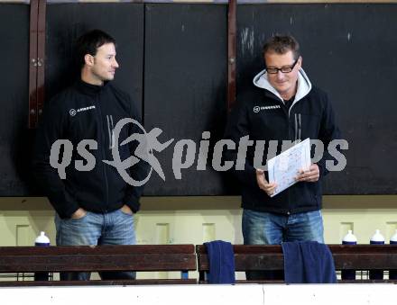 Eishockey. Rudi Hiti Turnier. VSV gegen Stavanger Oilers (Norwegen). Marc Brown, Hannu Jaervenpaeae (VSV). Bled, 17.8.2012
Foto: Kuess

---
pressefotos, pressefotografie, kuess, qs, qspictures, sport, bild, bilder, bilddatenbank