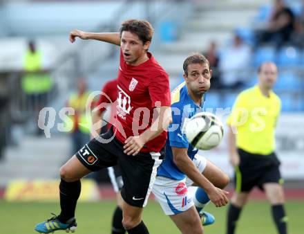 Fussball. Regionalliga. VSV gegen St. Florian. Marco Reich (VSV), Hermes Markus (St. Florian). Villach, 17.8.2012.
Foto: Kuess
---
pressefotos, pressefotografie, kuess, qs, qspictures, sport, bild, bilder, bilddatenbank