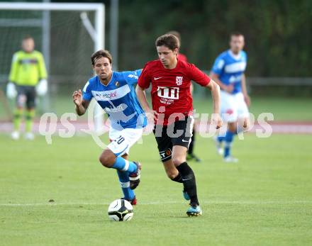 Fussball. Regionalliga. VSV gegen St. Florian. Kirisits Michael (VSV), Hermes Markus (St. Florian). Villach, 17.8.2012.
Foto: Kuess
---
pressefotos, pressefotografie, kuess, qs, qspictures, sport, bild, bilder, bilddatenbank