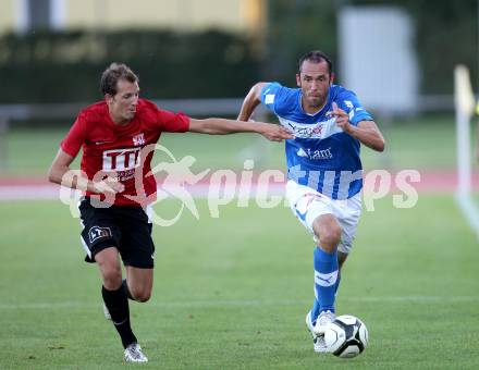 Fussball. Regionalliga. VSV gegen St. Florian. Prawda Christian (VSV), Himmelfreundpointner Thomas (St. Florian). Villach, 17.8.2012.
Foto: Kuess
---
pressefotos, pressefotografie, kuess, qs, qspictures, sport, bild, bilder, bilddatenbank