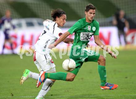 Fussball. Bundesliga. RZ Pellets WAC gegen SV Mattersburg. Dario Baldauf, (WAC), Thorsten Roecher  (Mattersburg). Wolfsberg, 18.8.2012.
Foto: Kuess

---
pressefotos, pressefotografie, kuess, qs, qspictures, sport, bild, bilder, bilddatenbank