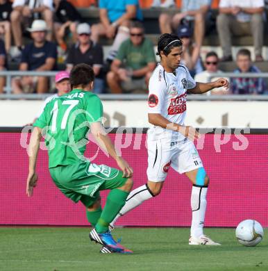 Fussball. Bundesliga. RZ Pellets WAC gegen SV Mattersburg. Jacobo,  (WAC), Patrick Farkas (Mattersburg). Wolfsberg, 18.8.2012.
Foto: Kuess

---
pressefotos, pressefotografie, kuess, qs, qspictures, sport, bild, bilder, bilddatenbank