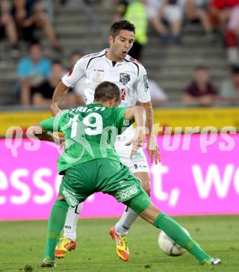 Fussball. Bundesliga. RZ Pellets WAC gegen SV Mattersburg. Ruben Rivera, (WAC), Manuel Prietl  (Mattersburg). Wolfsberg, 18.8.2012.
Foto: Kuess

---
pressefotos, pressefotografie, kuess, qs, qspictures, sport, bild, bilder, bilddatenbank