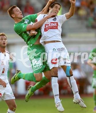 Fussball. Bundesliga. RZ Pellets WAC gegen SV Mattersburg. Jacobo, (WAC),  Manuel Prietl  (Mattersburg). Wolfsberg, 18.8.2012.
Foto: Kuess

---
pressefotos, pressefotografie, kuess, qs, qspictures, sport, bild, bilder, bilddatenbank