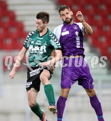 Fussball Regionalliga. SK Austria Klagenfurt gegen Feldkirchen. Oliver Pusztai,  (Austria), Kevin Vaschauner (Feldkirchen). Klagenfurt, am 21.8.2012.
Foto: Kuess
---
pressefotos, pressefotografie, kuess, qs, qspictures, sport, bild, bilder, bilddatenbank