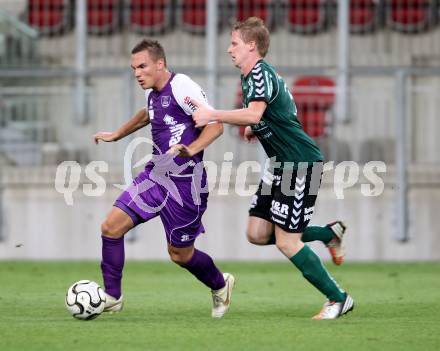 Fussball Regionalliga. SK Austria Klagenfurt gegen Feldkirchen. Christoph Mattes,  (Austria), Michael wernig (Feldkirchen). Klagenfurt, am 21.8.2012.
Foto: Kuess
---
pressefotos, pressefotografie, kuess, qs, qspictures, sport, bild, bilder, bilddatenbank