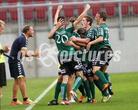 Fussball Regionalliga. SK Austria Klagenfurt gegen Feldkirchen. Torjubel Feldkirchen. Klagenfurt, am 21.8.2012.
Foto: Kuess
---
pressefotos, pressefotografie, kuess, qs, qspictures, sport, bild, bilder, bilddatenbank