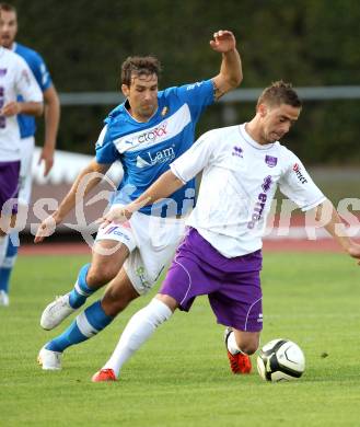 Fussball Regionalliga. VSV gegen SK Austria Klagenfurt. Mario Steiner, (VSV).  Grega Triplat  (Austria Klagenfurt). Villach, 24.8.2012.
Foto: Kuess
---
pressefotos, pressefotografie, kuess, qs, qspictures, sport, bild, bilder, bilddatenbank