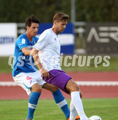 Fussball Regionalliga. VSV gegen SK Austria Klagenfurt. Andreas Dlobst, (VSV). Boris Huettenbrenner  (Austria Klagenfurt). Villach, 24.8.2012.
Foto: Kuess
---
pressefotos, pressefotografie, kuess, qs, qspictures, sport, bild, bilder, bilddatenbank