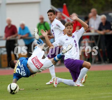 Fussball Regionalliga. VSV gegen SK Austria Klagenfurt. Rok Pavlicic, (VSV). Siegfried Rasswalder, Boris Huettenbrenner  (Austria Klagenfurt). Villach, 24.8.2012.
Foto: Kuess
---
pressefotos, pressefotografie, kuess, qs, qspictures, sport, bild, bilder, bilddatenbank