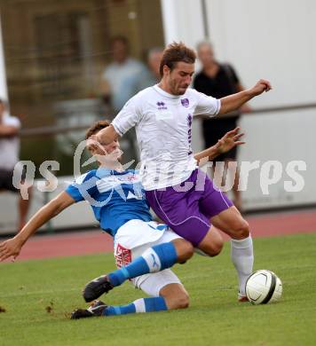 Fussball Regionalliga. VSV gegen SK Austria Klagenfurt. Thomas Pirker,  (VSV). Marc Sand (Austria Klagenfurt).. Villach, 24.8.2012.
Foto: Kuess
---
pressefotos, pressefotografie, kuess, qs, qspictures, sport, bild, bilder, bilddatenbank