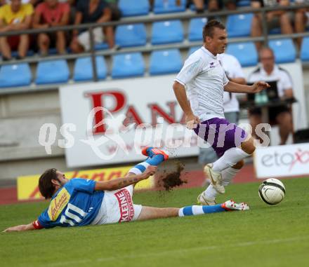 Fussball Regionalliga. VSV gegen SK Austria Klagenfurt. Mario Ramusch, (VSV). Christoph Mattes  (Austria Klagenfurt). Villach, 24.8.2012.
Foto: Kuess
---
pressefotos, pressefotografie, kuess, qs, qspictures, sport, bild, bilder, bilddatenbank