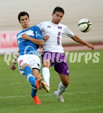 Fussball Regionalliga. VSV gegen SK Austria Klagenfurt. Denis Curic,  (VSV). Siegfried Rasswalder (Austria Klagenfurt). Villach, 24.8.2012.
Foto: Kuess
---
pressefotos, pressefotografie, kuess, qs, qspictures, sport, bild, bilder, bilddatenbank