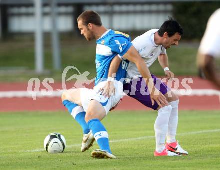 Fussball Regionalliga. VSV gegen SK Austria Klagenfurt.  Udo Gasser,  (VSV). Daniel Lindorfer (Austria Klagenfurt). Villach, 24.8.2012.
Foto: Kuess
---
pressefotos, pressefotografie, kuess, qs, qspictures, sport, bild, bilder, bilddatenbank