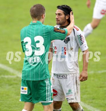 Fussball. Bundesliga. RZ Pellets WAC gegen Rapid Wien. Michele Polverino,  (WAC), Deni Alar (Rapid). Wolfsberg, 26.8.2012.
Foto: Kuess

---
pressefotos, pressefotografie, kuess, qs, qspictures, sport, bild, bilder, bilddatenbank