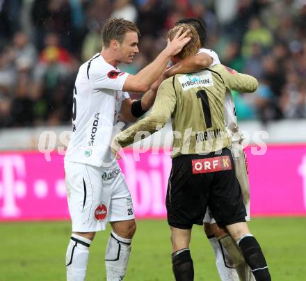 Fussball. Bundesliga. RZ Pellets WAC gegen Rapid Wien. Jubel Michael Sollbauer, Christian Dobnik (WAC). Wolfsberg, 26.8.2012.
Foto: Kuess

---
pressefotos, pressefotografie, kuess, qs, qspictures, sport, bild, bilder, bilddatenbank