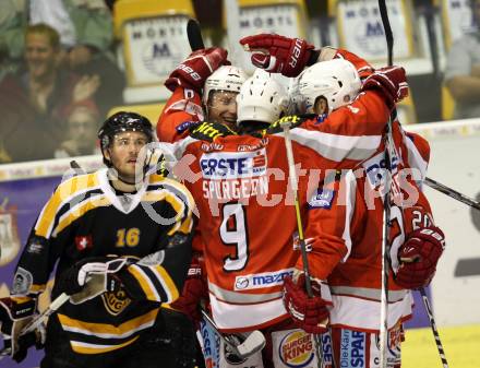 Eishockey Testspiel. KAC gegen HC Lugano. Torjubel KAC. Klagenfurt, 30.8.2012
Foto: Kuess 

---
pressefotos, pressefotografie, kuess, qs, qspictures, sport, bild, bilder, bilddatenbank