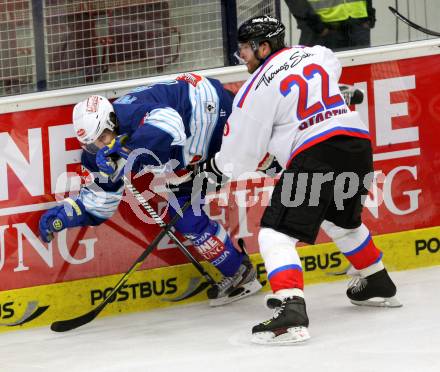 EBEL. Testspiel. EC VSV gegen Thomas Sabo Ice Tigers. Benjamin Petrik,  (VSV), Jan Stastny (Ice Tigers). Villach, am 30.8.2012.
Foto: Kuess 


---
pressefotos, pressefotografie, kuess, qs, qspictures, sport, bild, bilder, bilddatenbank