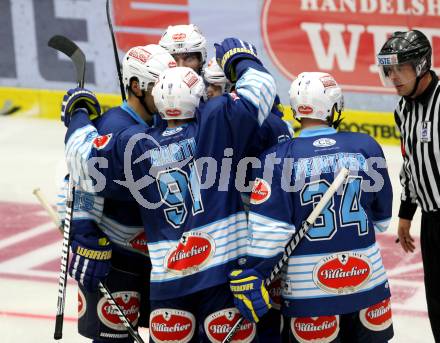 EBEL. Testspiel. EC VSV gegen Thomas Sabo Ice Tigers. Torjubel (VSV). Villach, am 30.8.2012.
Foto: Kuess 


---
pressefotos, pressefotografie, kuess, qs, qspictures, sport, bild, bilder, bilddatenbank