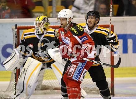 Eishockey Testspiel. KAC gegen HC Lugano. John Lammers,  (KAC), Stefan Ulmer (Lugano). Klagenfurt, 30.8.2012
Foto: Kuess 

---
pressefotos, pressefotografie, kuess, qs, qspictures, sport, bild, bilder, bilddatenbank