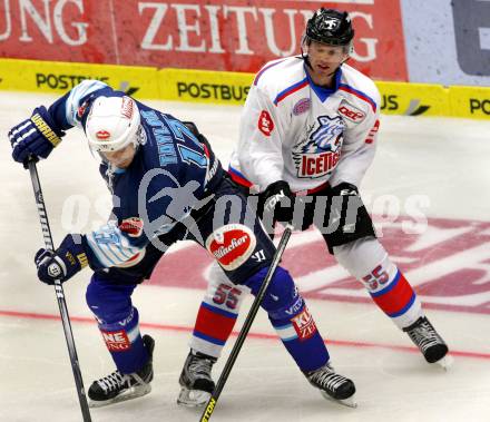 EBEL. Testspiel. EC VSV gegen Thomas Sabo Ice Tigers. Justin Taylor,  (VSV), Casey Borer (Ice Tigers). Villach, am 30.8.2012.
Foto: Kuess 


---
pressefotos, pressefotografie, kuess, qs, qspictures, sport, bild, bilder, bilddatenbank