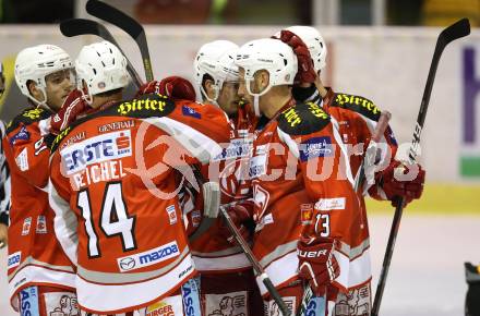 Eishockey Testspiel. KAC gegen HC Lugano. Torjubel KAC. Klagenfurt, 30.8.2012
Foto: Kuess 

---
pressefotos, pressefotografie, kuess, qs, qspictures, sport, bild, bilder, bilddatenbank