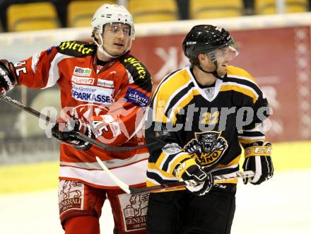 Eishockey Testspiel. KAC gegen HC Lugano. David Schuller, (KAC), Stefan Ulmer  (Lugano). Klagenfurt, 30.8.2012
Foto: Kuess 

---
pressefotos, pressefotografie, kuess, qs, qspictures, sport, bild, bilder, bilddatenbank