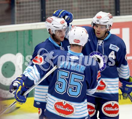 EBEL. Testspiel. EC VSV gegen Augsburg Panthers. Torjubel VSV. Villach, am 31.8.2012.
Foto: Kuess 


---
pressefotos, pressefotografie, kuess, qs, qspictures, sport, bild, bilder, bilddatenbank